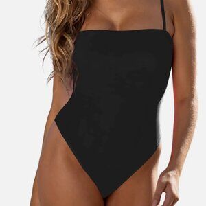 Relleciga One Piece Swimsuit Women's M Black High‎ Cut Adjustable Straps NWT